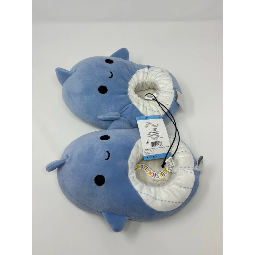 Squishmallows Gordon the Shark Blue Plush Slippers Kids Size 13/1 New With Tags